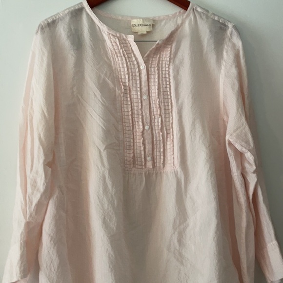 Pure DKNy Mandarin Colar Bwachy Light Pink Semisheer Lined Boho tunic Sz large - Picture 2 of 8